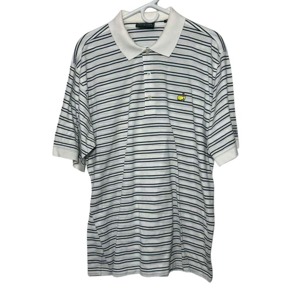 Masters Collection Polo Shirt Men's XL White Stripes Golf Cotton Short Sleeves
